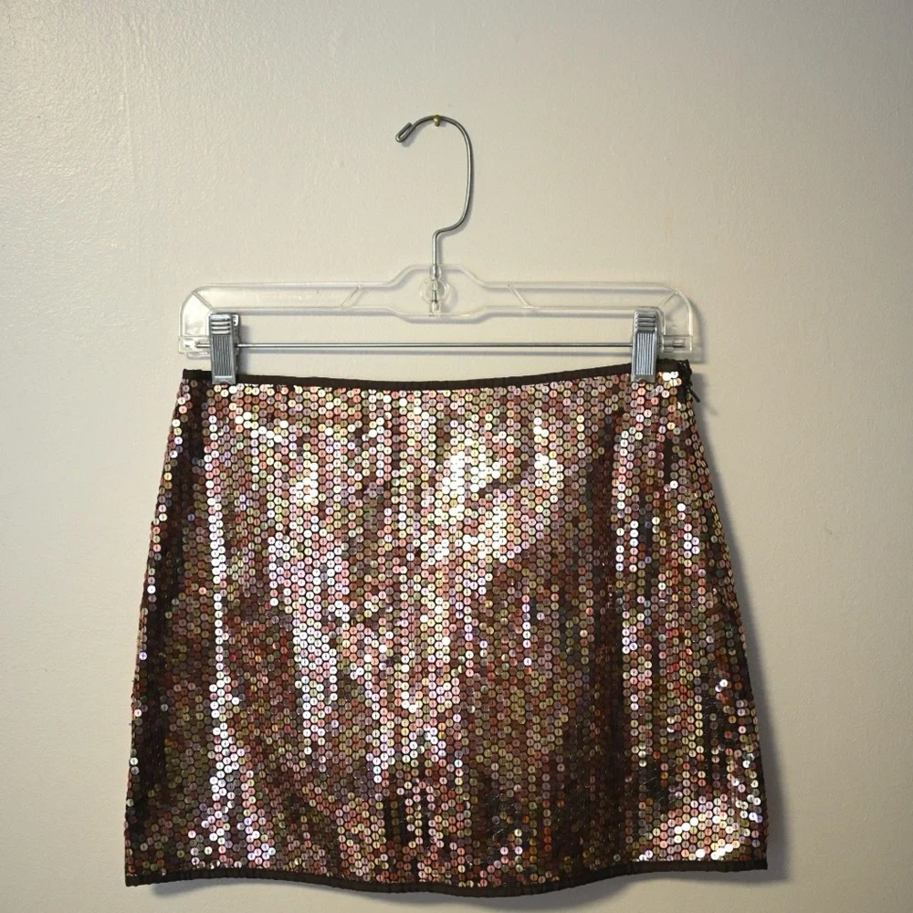 Vintage Express Y2K Sequin Mini Skirt - Copper & Gold Womens Size 1/2 NWOT - Picture 1 of 11